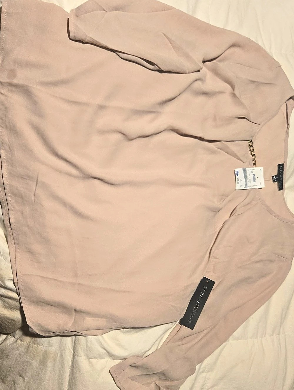 Sara Michelle Chain Neck Blouse in Beige Size Large